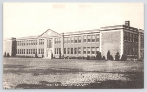 State View~High School Building Suffield Connecticut B&W Card~Vintage Postcard