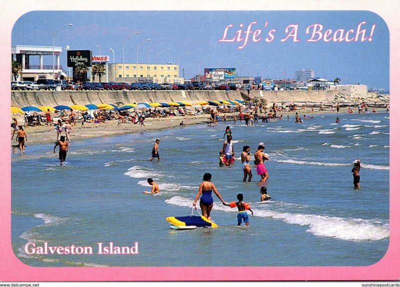 Texas Galveston Island Beach Scene Along Seawall