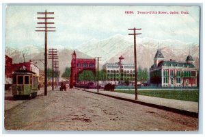 1910 View Of Twenty-fifth Street Ogden Utah UT, Train Railroad Antique Postcard