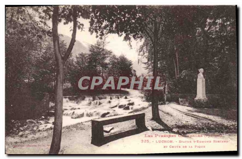 Old Postcard Luchon Statue of Edmond Rostand and Crute Pique