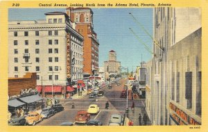Phoenix Arizona 1940s Postcard Central Avenue Hotel Valley National Bank