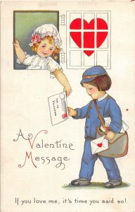 J23/ Valentine's Day Love Holiday Postcard c1910 Kids Mailman 81