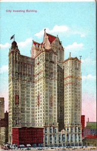 VINTAGE POSTCARD CITY INVESTING BUILDING NYC - SOLDIER'S MAIL? NYC PARIS 1910