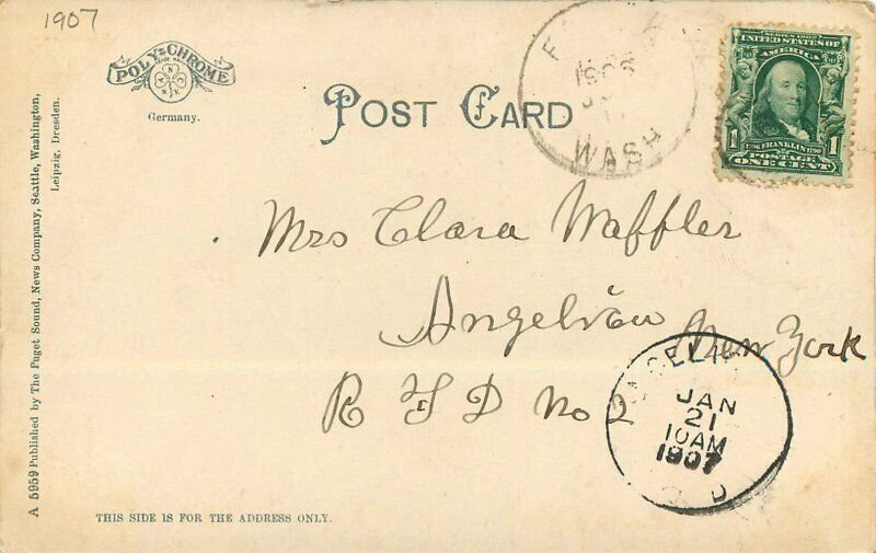 Washington Seattle Harbor Steamer Minnesota Puget Sound 1907 Postcard 22-3161