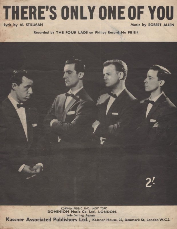 There's Only One Of You The Four Lads 1958 UK Sheet Music