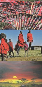 Masai Crafts Under The Sky Wild Tribal Dance 3x African Postcard s