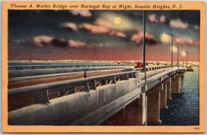 1952 Thomas A. Mathis Bridge Over Barnegat Bay at Night NJ Posted Postcard