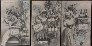 French Set of 3 LES VINS DE FRANCE, VINS DE BORDEAUX - Wines of France c1904