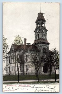 Jefferson Wisconsin WI Postcard Court House Building Exterior View 1907 Vintage