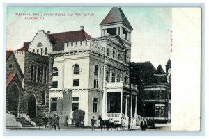 c1910s Memorial Hall, Post Office & Court House, Aurora Illinois IL Postcard