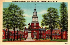 Independence Hall Commodore Barry Monument Philadelphia Pa Linen Postcard 