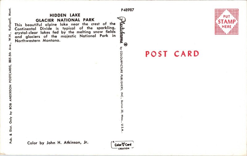 Hidden Lake Glacier National Park Birds Eye View Montana Alpine Lake Postcard 