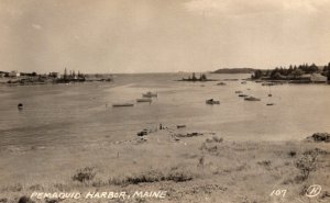 RPPC Real Photo Postcard - Pemaquid, Maine - Fishing Boats - Fisherman