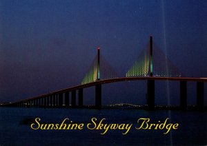 Florida St Petersburg Sunshine Skyway Bridge At Night