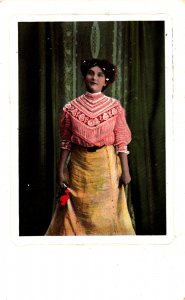Victorian Woman With A Rose Vintage Postcard 09.89