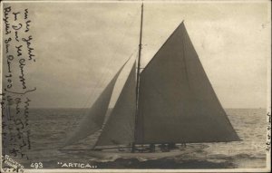 Sailing Yacht Artica Genova Italy c1905 Real Photo Postcard