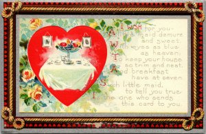 Vtg 1910s Heart Embossed Yellow Roses Flowers Silver Gilt Love Poem Postcard