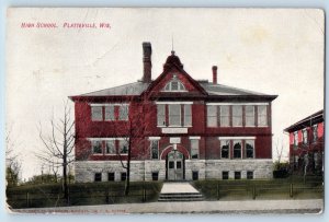 Platteville Wisconsin WI Postcard High School Building Front View 1908 Vintage