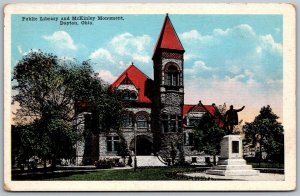 Dayton Ohio 1920s Postcard Public Library and McKinley Monument