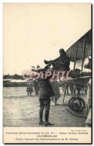 Old Postcard Jet Aviation Vincennes June 18, 1911 Farman Biplane feeds d & # ...