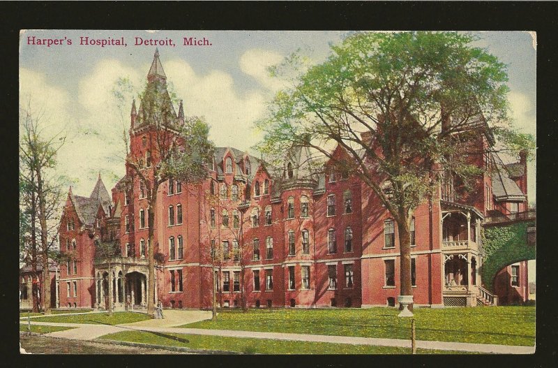 Postmarked 1909 Detroit Mich Harpers Hospital Detroit Color Postcard