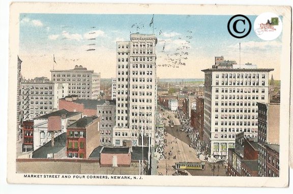 Vintage Postcard Market Street and Four Corners, Newark New Jersey Street Scene