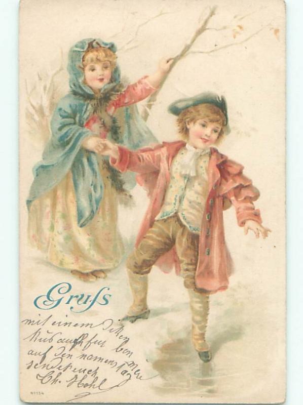 foreign Pre-1907 GIRL AND BOY HOLDING HANDS AC1395