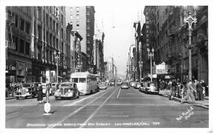 Postcard 1940s California Los Angeles Broadway 8th Bus Autos Trolley CA24-2967