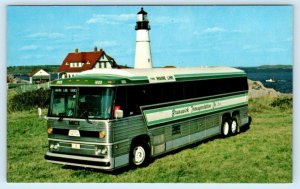 PORTLAND, ME Maine ~ PORTLAND HEAD LIGHT & Tour Bus  c1960s  Postcard
