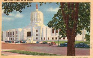 Vintage Postcard State Capitol Building Parking Historical Landmark Salem Oregon