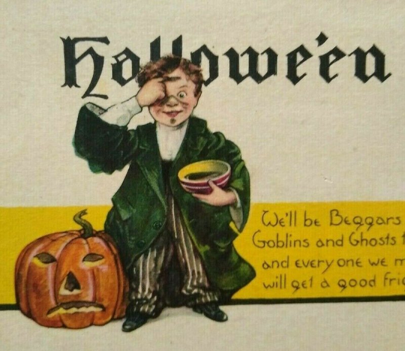 Vintage Halloween Postcard Nash Series H 425 Boy Green Jacket Goblins And Ghosts