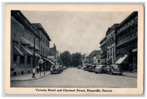 c1950's Victoria Hotel and Chestnut Street Dunville Ontario Canada Postcard