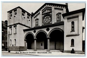 c1930's Old St. Paul's Church Baltimore Maryland MD RPPC Photo Vintage Postcard