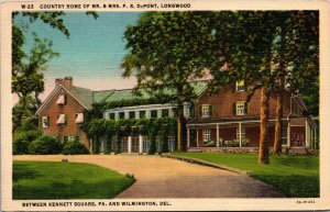 Vtg 1940 Country Home of Mr & Mrs P S Dupont Longwood Delaware DE Linen Postcard