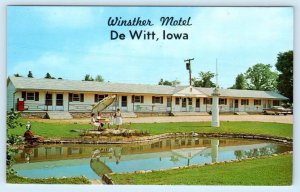 DE WITT, IA Iowa ~ Roadside WINSTHER MOTEL Pool c1950s Car Scott County Postcard