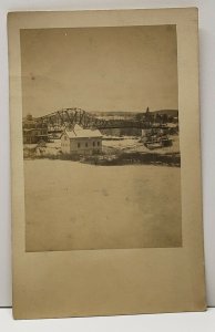 RPPC c1904 Town Bridges Building Railroad Real Photo Postcard G6