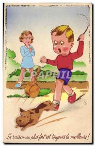 Fantaisie - Enfant - Illustration - children - chien - dog (en relief) - CPA 
