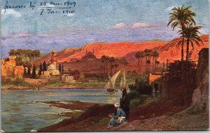 Egypt Evening Near Giza Cairo Vintage Postcard C104