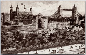 Tower Of London England Fortress Castle Painting Postcard