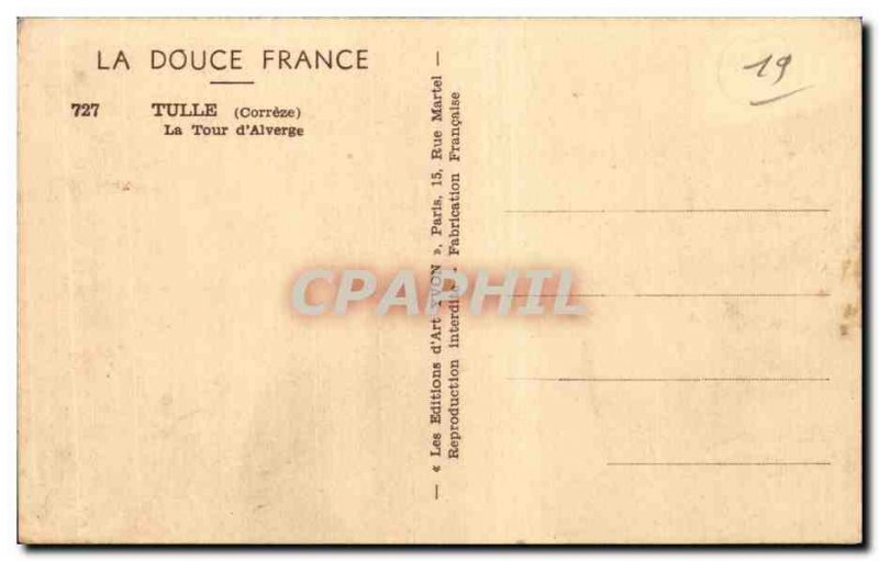 Old Postcard Tulle tower Alverge