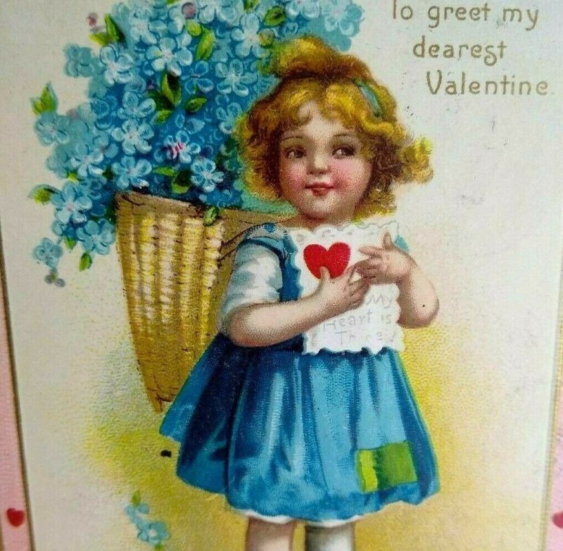 Valentine Postcard Unsigned Artist Ellen Clapsaddle Hearts Border Burlington VT