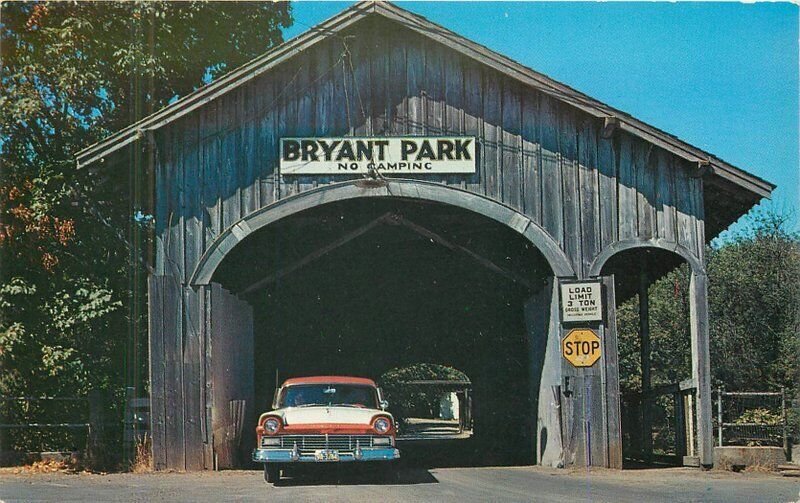 Oregon Albany Bryant Park Covered Bridge autos Western Postcard 22-7459 