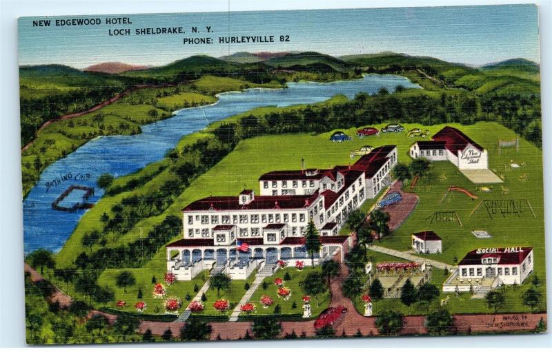 New Edgewood Hotel Loch Sheldrake NY New York Vintage Linen Postcard C95