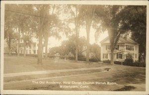 Watertown Connecticut CT Old Academy & Church c1910 Real Photo Postcard