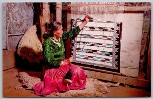 Native American 1950s Postcard Navajo Rug Weaver by Petley Phoenix Arizona