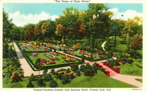French Lick Indiana IND, 1957 The Home of Pluto Water Formal Gardens, Postcard