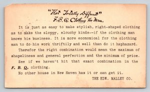 1902  F.B.Q. Clothing Company Advertisement  New Haven  Connecticut   Postcard