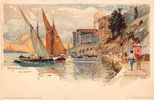 Monaco Port Harbor Sailboat Antique Postcard K72078