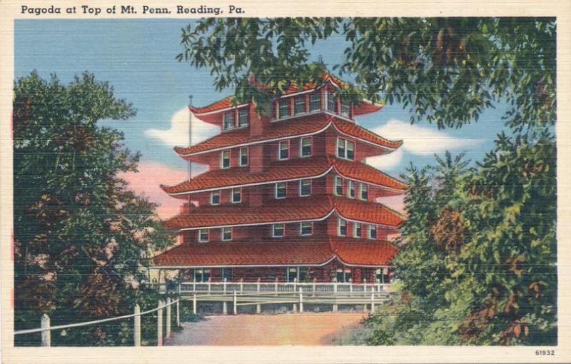 Mount Penn - Reading PA, Pennsylvania - Pagoda on Top - Linen