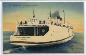 City of Munising Car Ferry Ship St Ignace Mackinaw City Michigan postcard